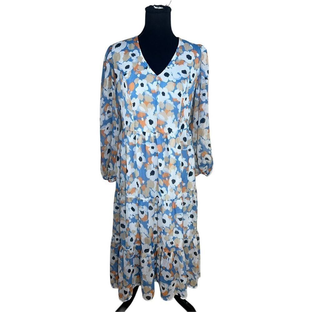 Joie Womens S Limited Edition sheer LS Tiered Printed Maxi Dress Floral Field